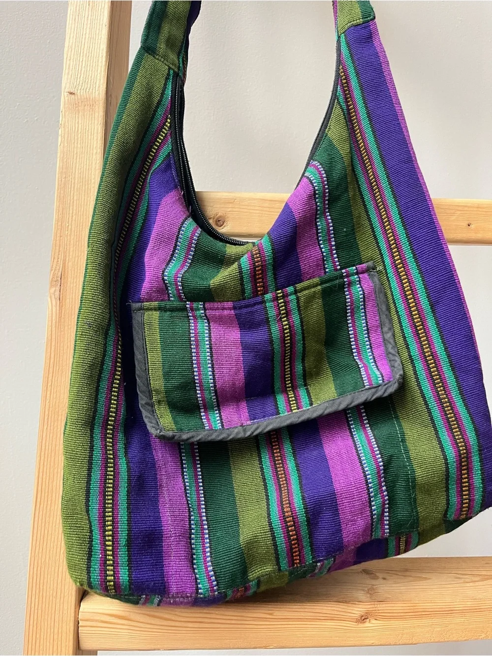 Striped Purple & Green Casual Hobo Bag